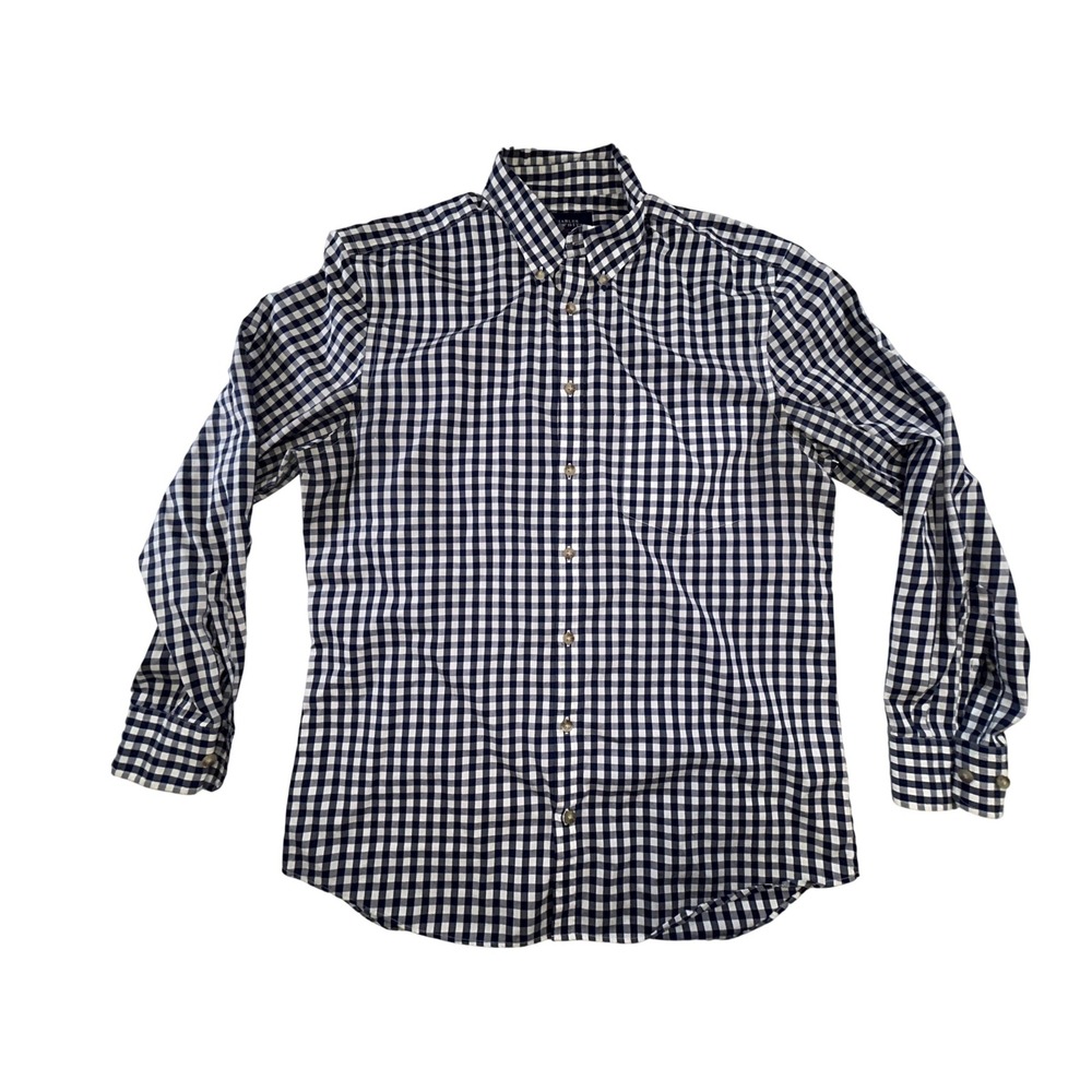 Charles Tyrwhitt Mens Extra Slim Fit Non-Iron Gingham Shirt Navy White L